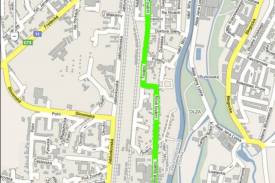 Zielonym kolorem zaznaczono nowy odcinek ulicy Tovarni w Czeskim Cieszynie. Źródło Starostwo Cieszyn