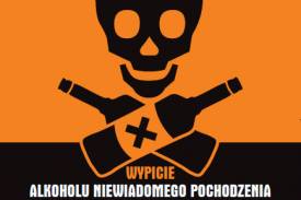 Plakat ostrzegający przed spożywaniem metanolu, mat.pras.